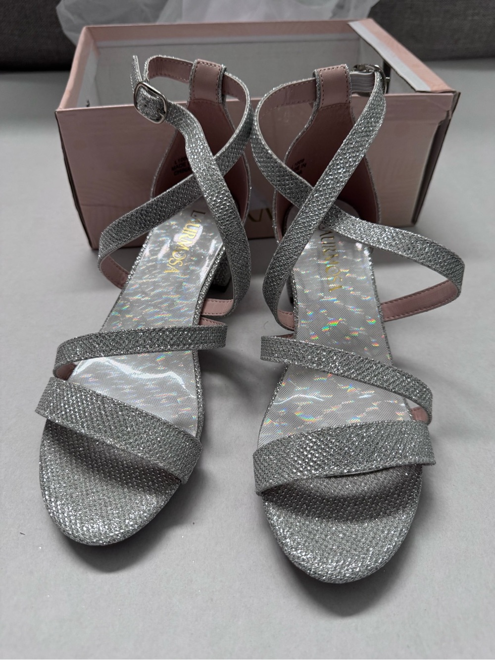 Big Girls Glitter Silver Sandals with Heels - Size 4